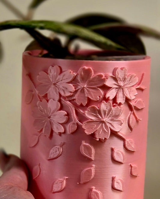 Round Cherry Blossom Cover Pot — 3D-printed plant pot from The Hoya Trove