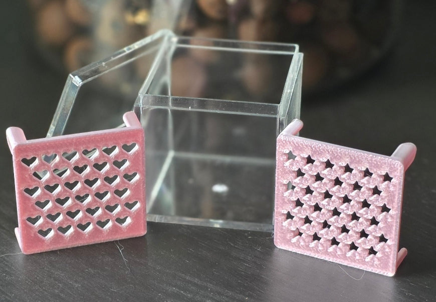 Stars and Hearts corm risers with clear acrylic display box