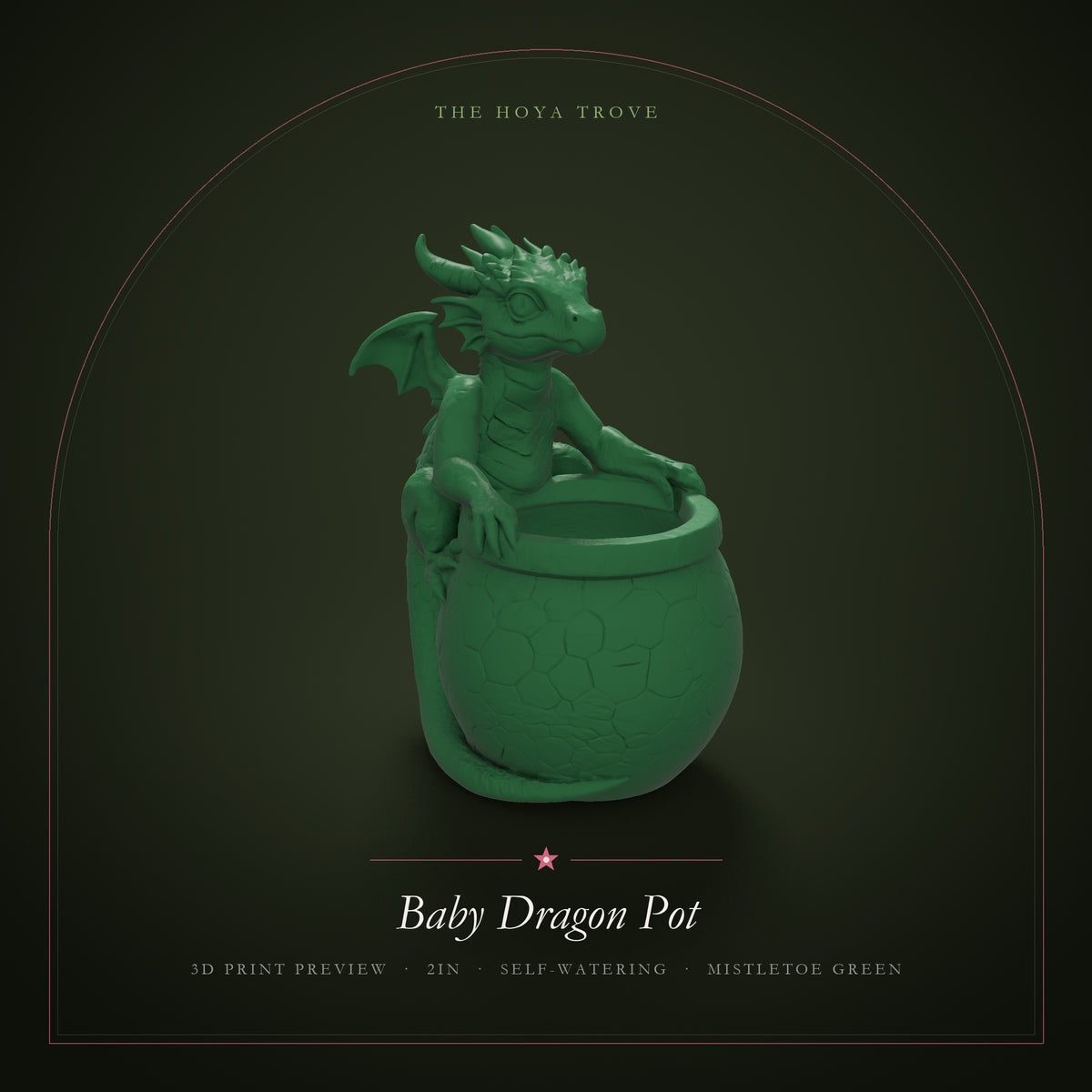 Baby Dragon Pot - 3D print preview of the self-watering pot in Mistletoe Green