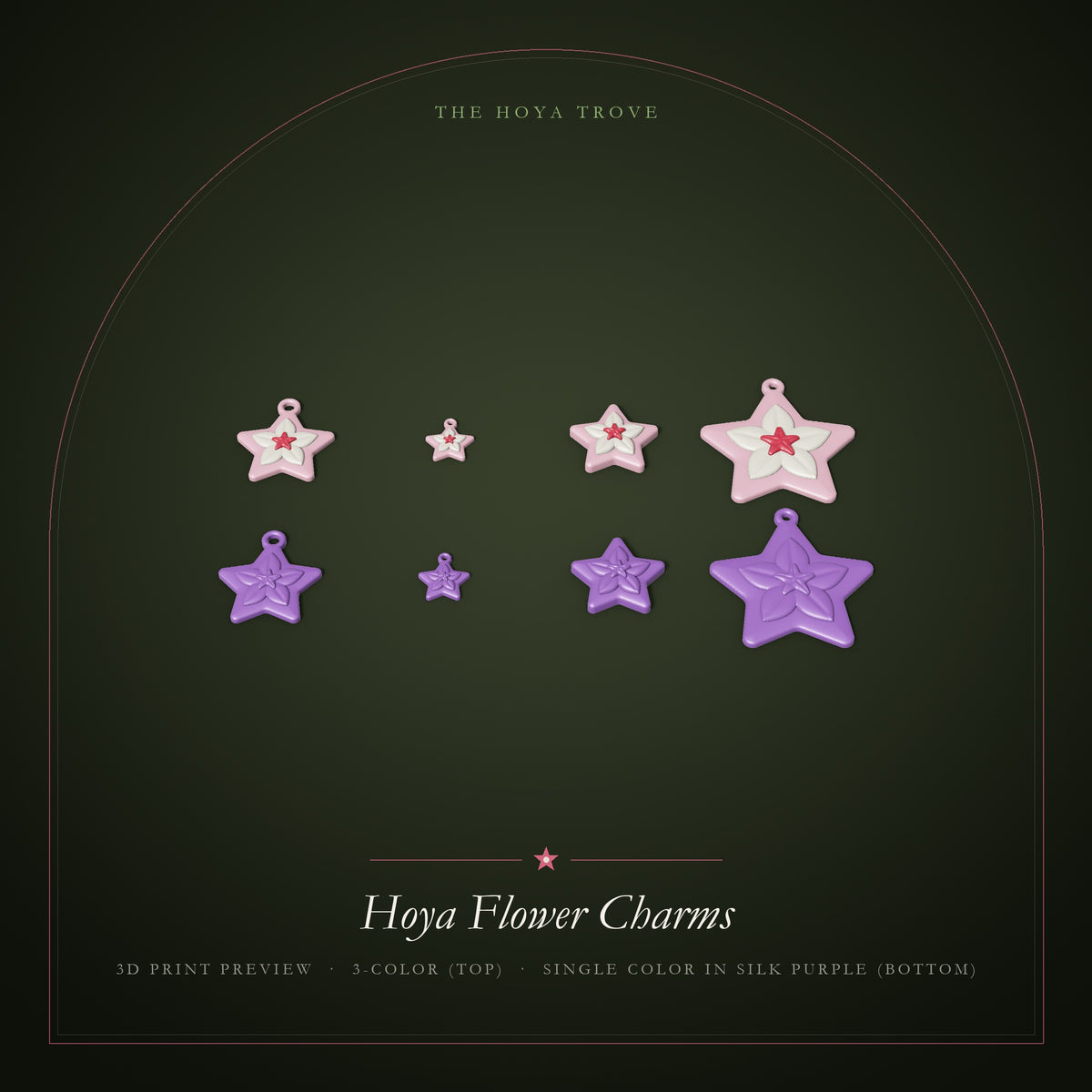 Hoya Flower Charms - 3D print preview: Pink Star 3-Color (top) and Single Color (bottom)