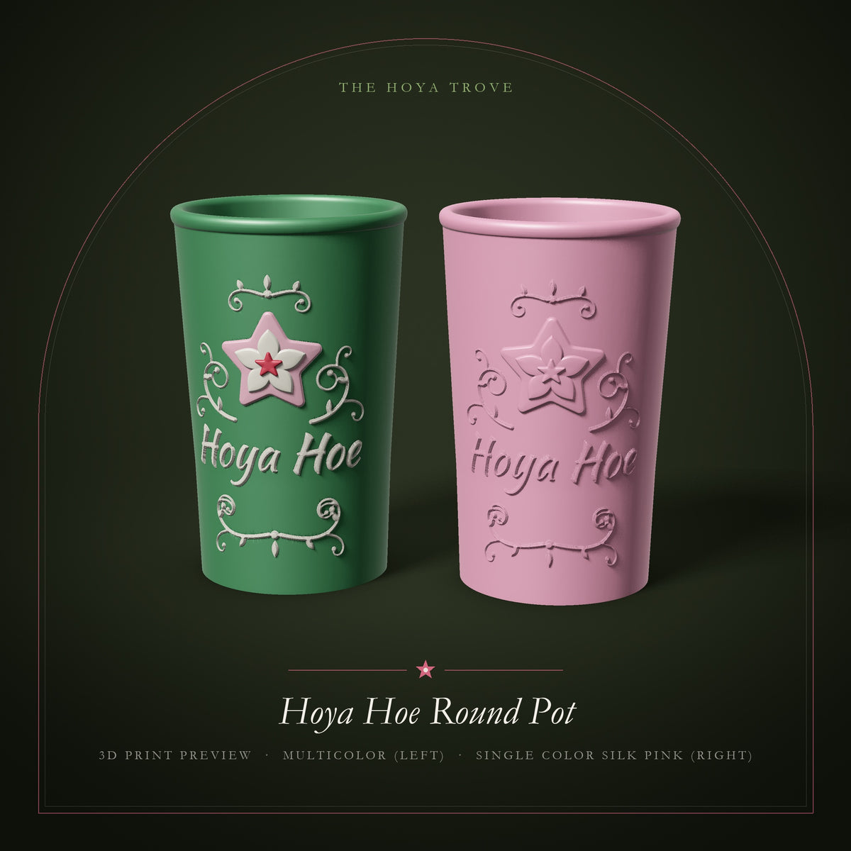 Hoya Hoe Round Pot - 3D print preview of the self-watering pot: multicolor and single color