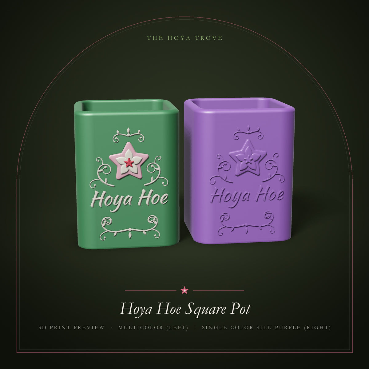 Hoya Hoe Square Pot - 3D print preview of the self-watering pot: multicolor and single color