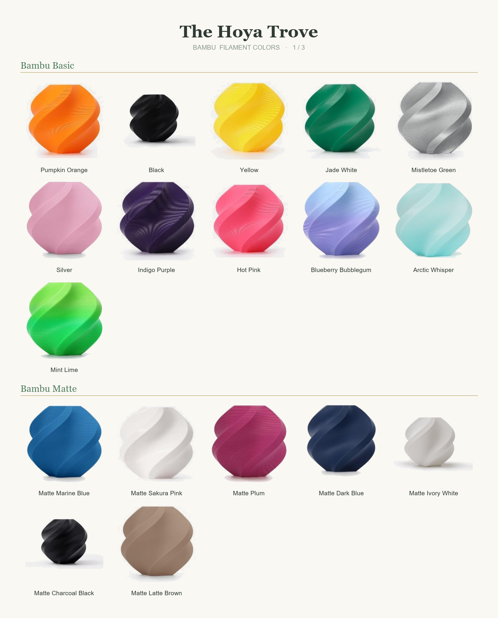 Bambu filament colors 1
